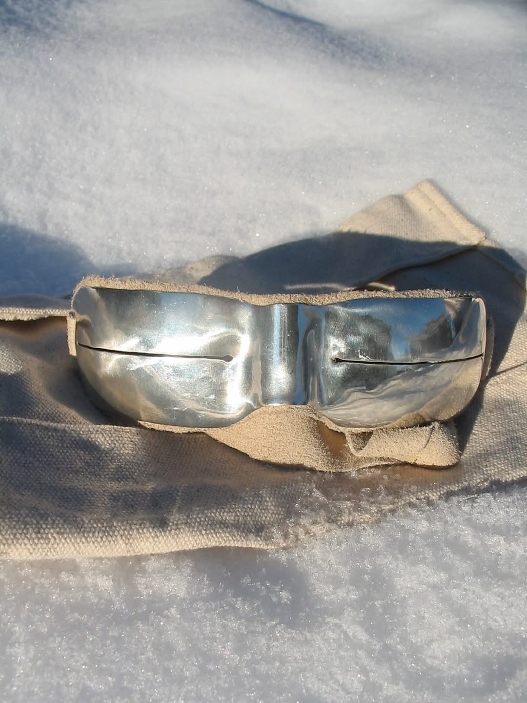 Rectangle Silver Goggles — Ivory Suede Leather